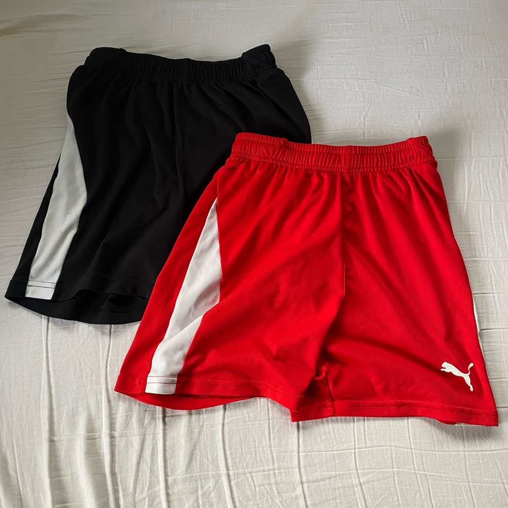 black and red puma soccer shorts, girls size large, perfect condition